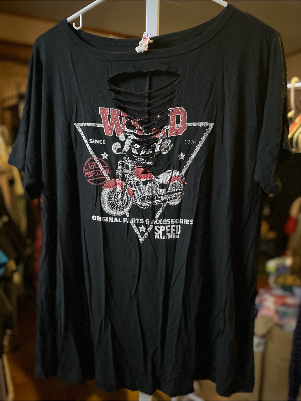‘Wild Ride’ Lace-Up Short Sleeve Tee with Motorcycle Print